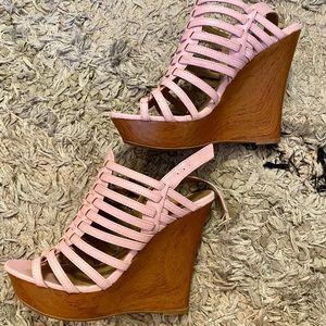 Mark and Maddux Pink Strappy Wedge Heels